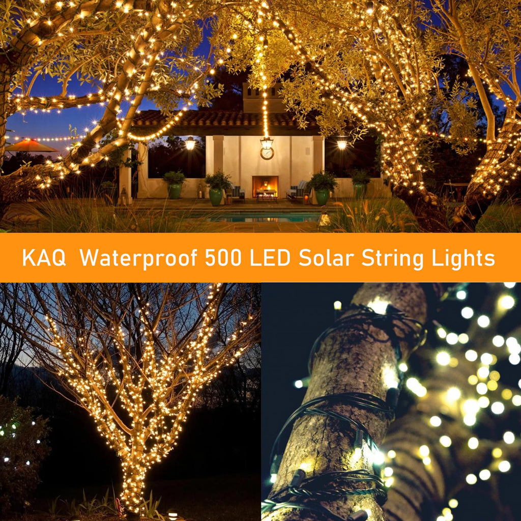 Upgrade Solar Christmas Lights Outdoor 2 Pack Total 180FT 500LED String Lights, Auto On/Off Waterproof Green Wire with 8 Modes Twinkle Lights for Outside Tree Party Christmas Decorations (Warm White)