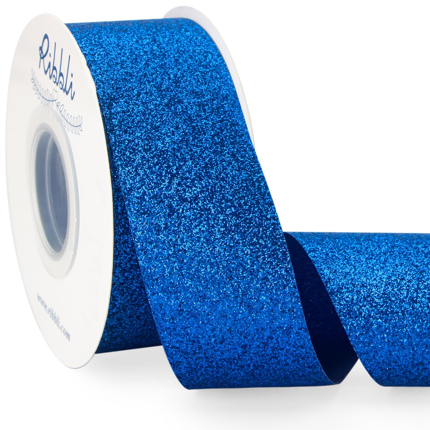 Ribbli Royal Blue Glitter Ribbon,Gift Wrapping Ribbon Gold Cut Edge Christmas Ribbon for Crafts, Chritmas Tree Decoration,Ornaments Decoration,Home Decor, 1-1/2 Inch x 25 Yards