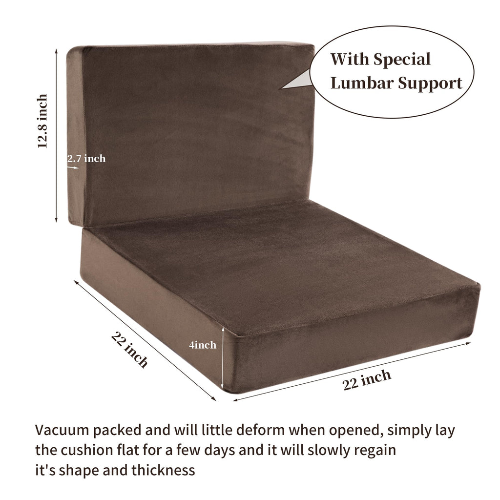 HOMBYS Memory Foam Recliner Cushion for Elderly, 4" Thickness Seat Cushion with Lumbar Support Pillow, Non-Slip & Supportive Chair Seat Cushion with Backrest, (Brown,22"x22"+13.8" Backrest)