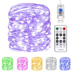 Fairy Lights 66 ft 200 LED USB Twinkle String Lights Plug in Silver Wire Lights with Remote and Timer 8 Modes Outdoor Waterproof Starry Lights DIY Party Wedding Christmas Decoration（Purple）