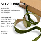 Olive Green Velvet Ribbon 5/8'' 25 Yards for Christmas Tree, Gift Wrapping, Flower Bouquet, Wreath Decorations, Bow Making