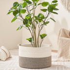 KAKAMAY Large Blanket Basket (20"x13"),Woven Baskets for storage Baby Laundry Hamper, Cotton Rope Blanket Basket for Living Room, Laundry, Nursery, Pillows, Baby Toy chest (White/Beige)