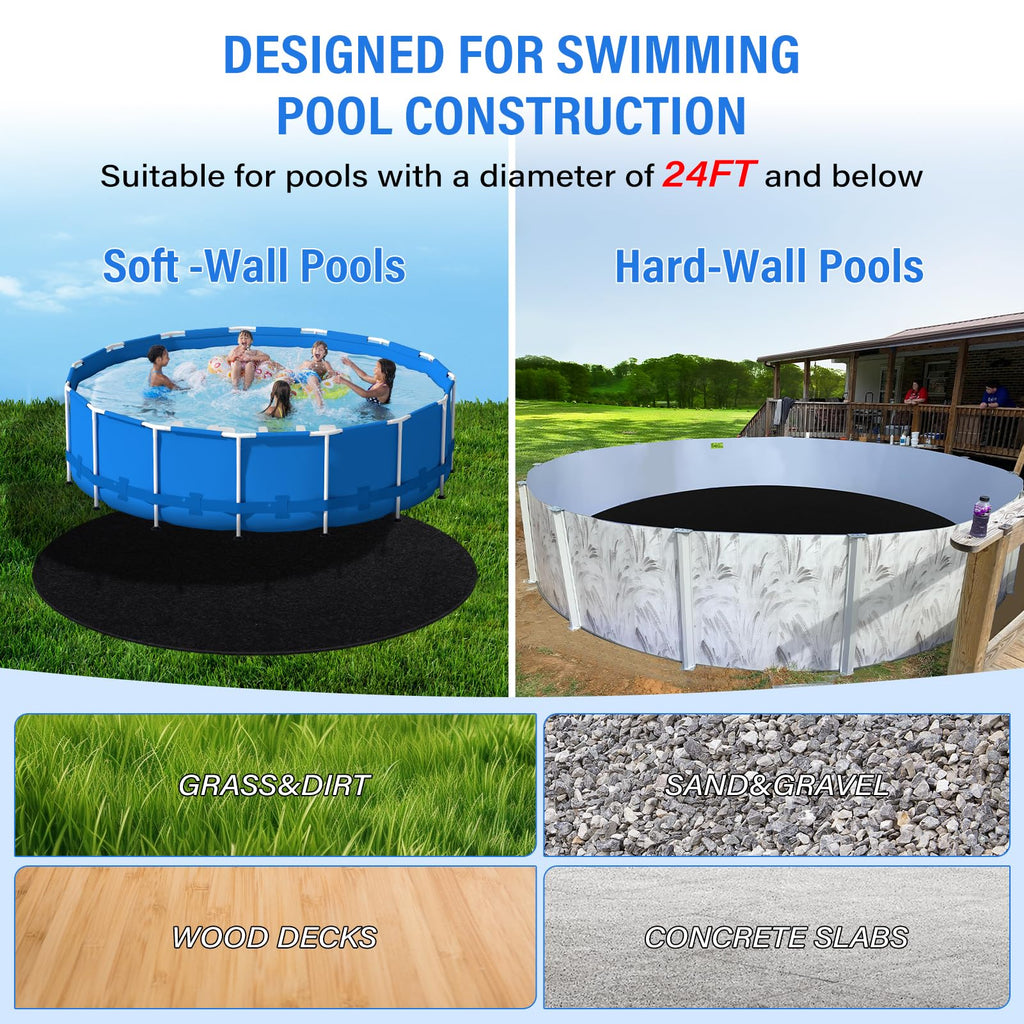 TIXANF 350G/M² Thicker 24FT Pool Liner Pad,Seamless Above Ground Pool Liner, Thicker Durable Geotextile Material, Pre-Cut Heavy Duty Round Pool Liner Pad, Puncture Protection,Extend Liner Life(Black)