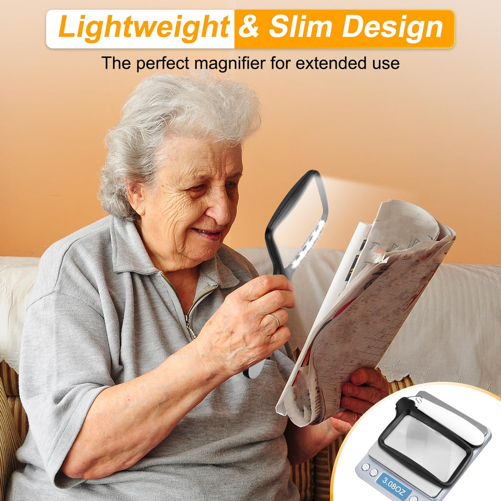 Folding Handheld Magnifying Glass with Light, Brightness Dimmable Magnifying Glass for Reading, LED 3X Large Rectangle Books Magnifier with Light for Seniors, Lighted Gifts for Elderly with Low Vision