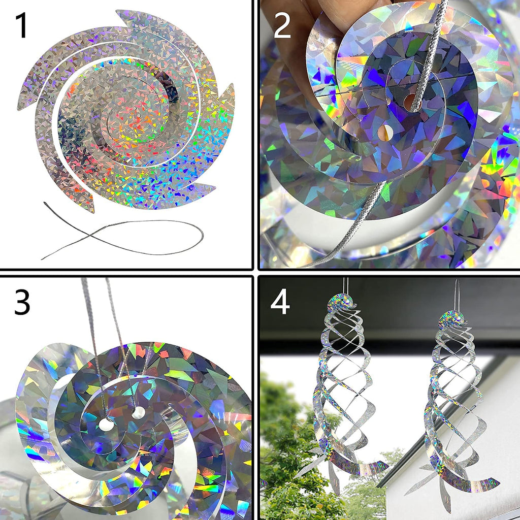 Sfcddtlg 4PCS Bird Repellent Spiral Reflectors-15.8 Inch Hanging Reflective Deterrent Device for Drive Birds Woodpeckers Pigeons Geese Away from The House Garden Swimming Pool (4pcs)