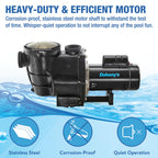 Doheny's Inground Swimming Pool Pro Pump | 1.5 HP, 115V/230V, 97 GPM | Self-Priming, Heavy-Duty, Low-Noise, High-Efficiency | Stainless Steel Shaft, Reinforced Thermoplastic, CSA & ETL Certified