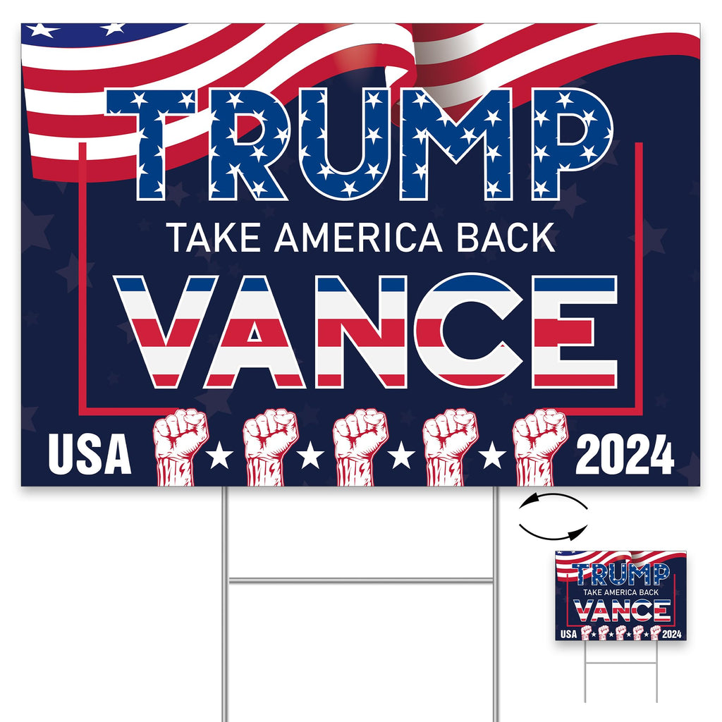 Uflashmi Trump Vance 2024 Yard Sign, Donald Trump JD Vance Yard Signs with Metal H Stake, Take America Back Signs for Yard, 12x18 Inch, Double-sided