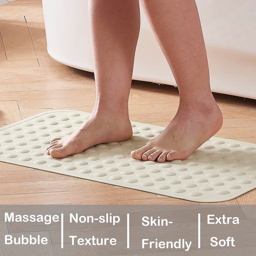Yanzifly Bathtub Mat Non Slip Bath Mat for Tub Silicone Soft & Safe, Bath Tub Mat Non Slip Shower Mats, Suction Cups Bath Tub Anti Slip Matt for Kids Elderly Non Toxic, Machine Washable- Beige