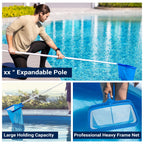 Pool Skimmer - Pool Net with Pole, 4 Section, 26.4"-66.5" Thick Adjustable Telescopic Pole & Fine Mesh Pool Skimmer Net,Larger Capacity Pool Nets for Cleaning, Durable Deep Rake Pool Net Skimmer