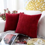 MERNETTE New Year/Christmas Decorations Corduroy Soft Decorative Square Throw Pillow Cover Cushion Covers Pillowcase, Home Decor for Party/Xmas 20x20 Inch/50x50 cm, Burgundy, Set of 2