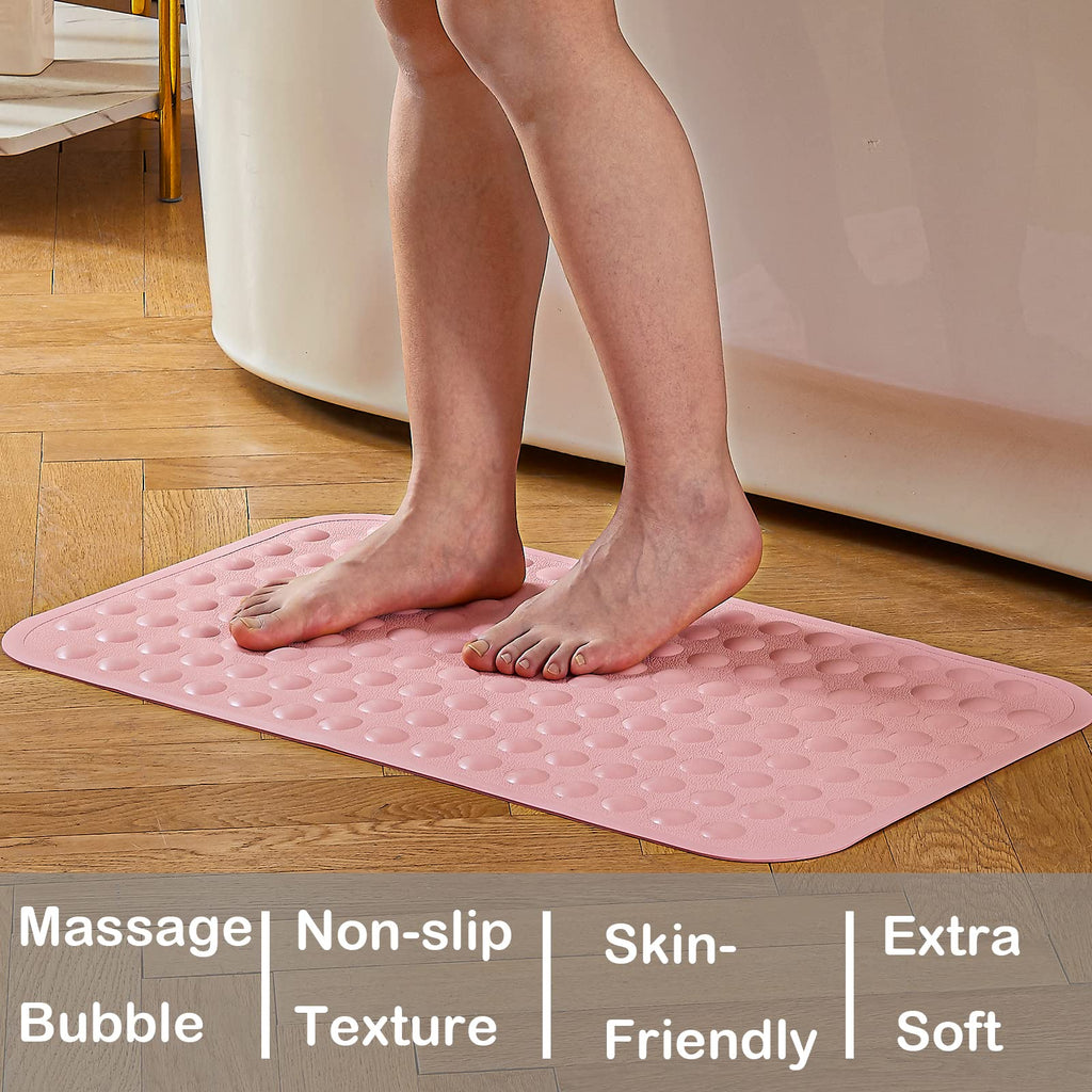 Yanzifly Bathtub Mat Non Slip Bath Mat for Tub Silicone Soft & Safe, Bath Tub Mat Non Slip Shower Mats, Suction Cups Bath Tub Anti Slip Matt for Kids Elderly Non Toxic, Machine Washable - Pink