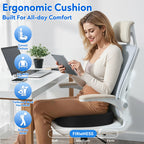 Seat Cushion - Memory Foam Office Chair Cushion for Sciatica, Tailbone & Back Pain Relief - Orthopedic Coccyx Pillow for Car, Airplane, Pregnancy & Long Sitting at Work, Black