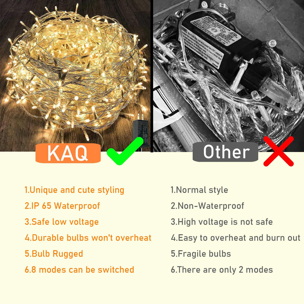66FT 200LED Christmas String Lights Outdoor/Indoor, Extendable Twinkle Fairy Lights Waterproof Clear Wire with 8 Modes&Timer Function for Garden Bedroom Patio Christmas Tree Decorations (Warm White)