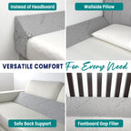 EPHEDORA Bed Wedge Pillow for Headboard Gap Filler Twin & Twin XL Size - High Density Memory Foam Headboard Pillow Wedge Prevents Items Falling - Triangle Mattress Spacer with Pockets