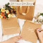 Yeaqee 24 Pack Metallic Paper Gift Bags with Handle and Tissue 9 x 7 x 3.1 Bridesmaid Welcome Gift Bag Thank You Bags for Party Favors for Women Men Fall Party Bridal Shower(Kraft, Gold)