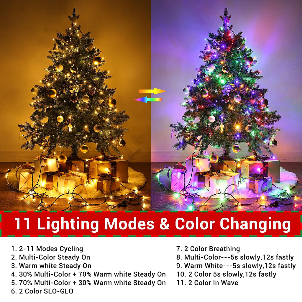 Joomer Color Change Christmas Lights 72ft x 2 Pack 200 LED 11 Modes Solar String Lights Waterproof Twinkle Fairy Lights for Garden, Patio, Fence, Balcony, Outdoors (Warm white to Multicolor)