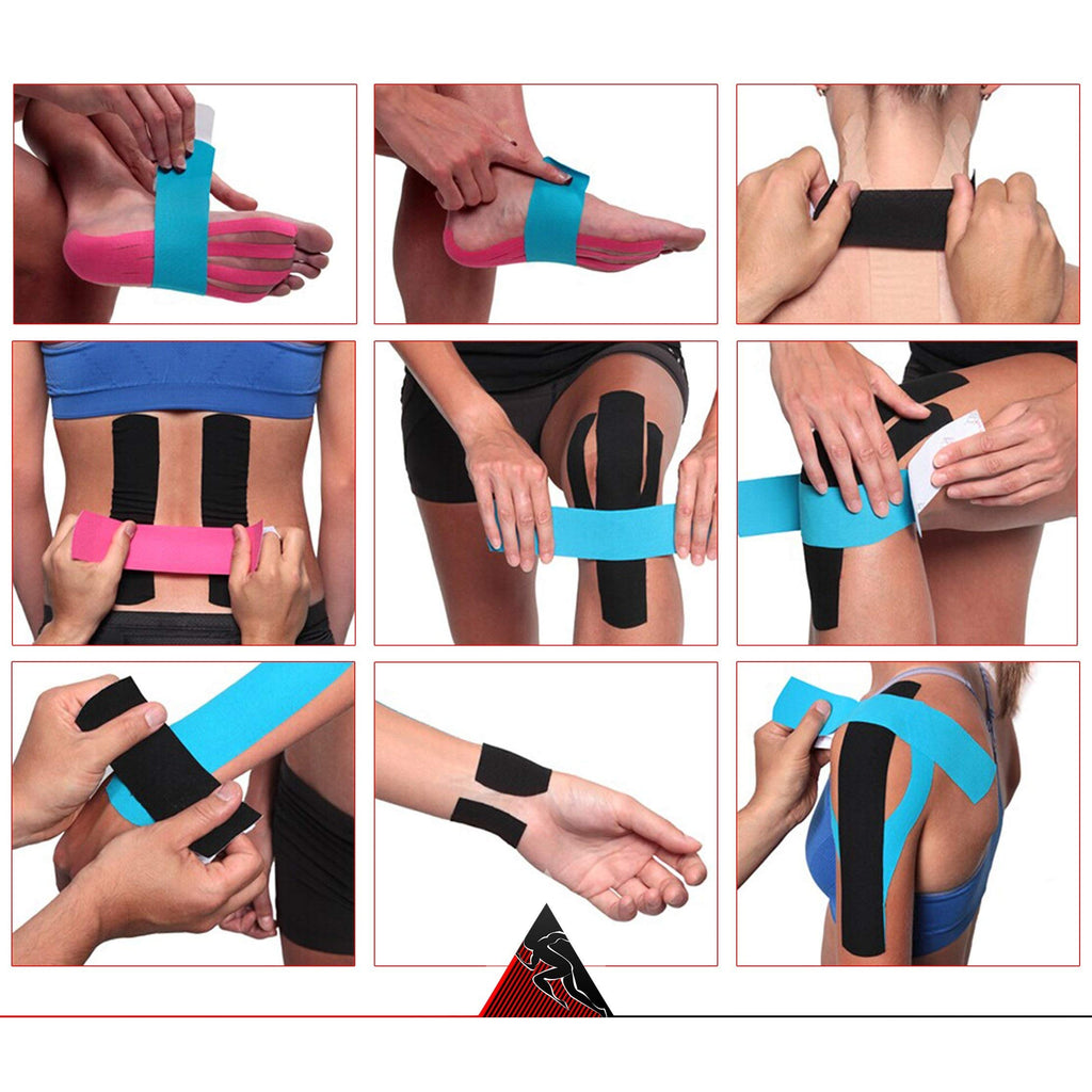 Precut Kinesiology Tape Bulk - 3 Pack Rolls for Knee, Shoulder, Wrist, Muscles, Ankle - Designed to Support Athletic Performance, Sports Kt Pain. Waterproof, Kinesio Guide - Rock Tex Black