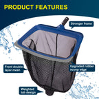 Deluxe Swimming Pool Cleaning Kit Including Pool Skimmer Net with Rubber Edge, 17.5" Pool Brush Head & Rotatable Pool Scrub Brush, Heavy Duty Pool Cleaning Kit Inground & Above Ground Pool (No Pole)
