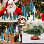 30Pcs Mini Christmas Trees Artificial Christmas Tree Bottle Brush Trees with Wooden Base for Christmas Decor Christmas Party Home Table Craft Decorations(Green+Blue+White)