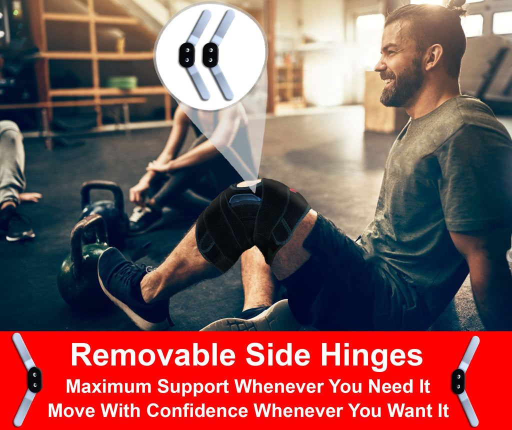 Hinged Knee Brace Support with Strap & Side Patella Stabilizers for Protection & Pain Relief for Arthritis, Meniscus Tear, ACL, MCL - Sports Compression Wrap for Running & Recovery - Men & Women (M)