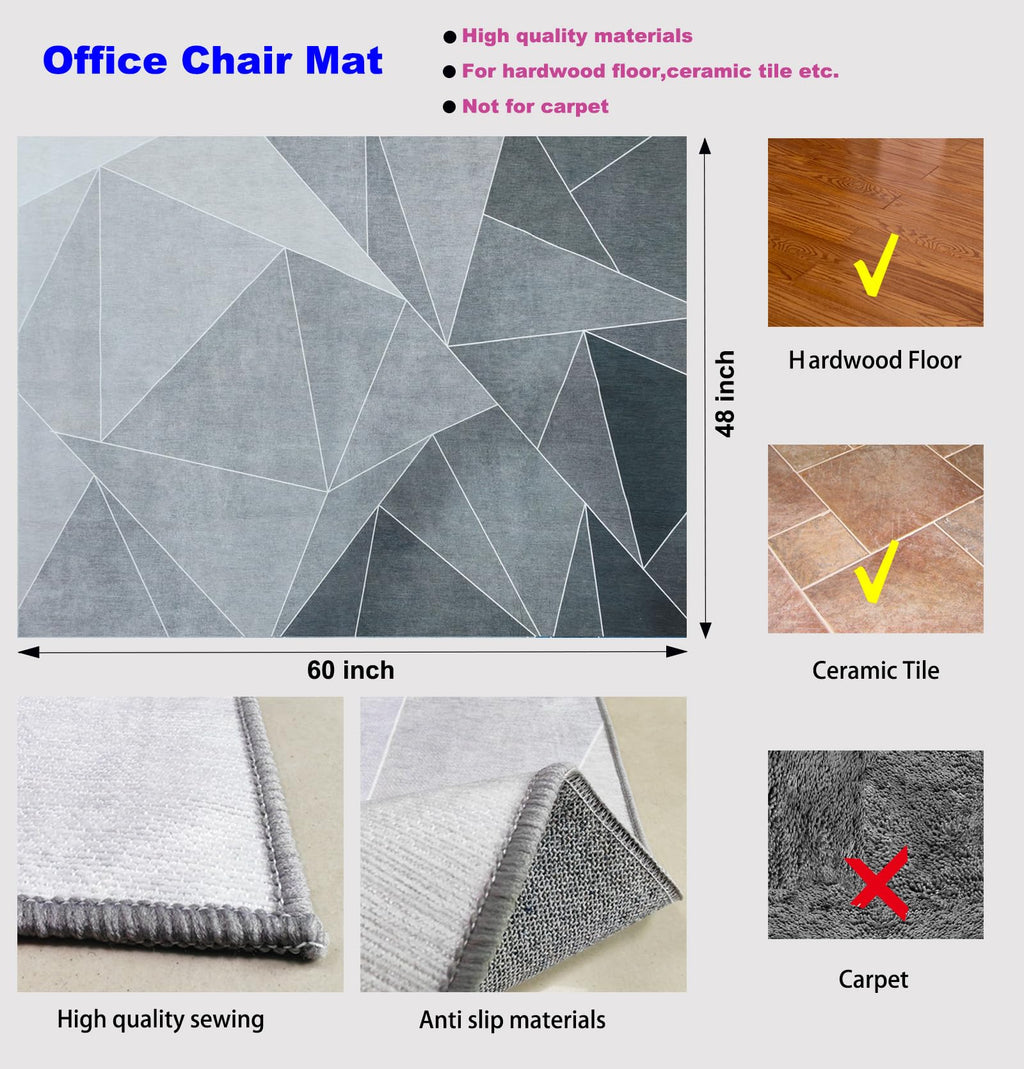 Office Chair Mat for Hardwood Floor, 60"x48" Office Rug Highly Premium Quality Rolling Chair Mat, Desk Chair Mat - 3.86lbs Anti-Slip Office Mat for Laminate Floor etc, Black Grey
