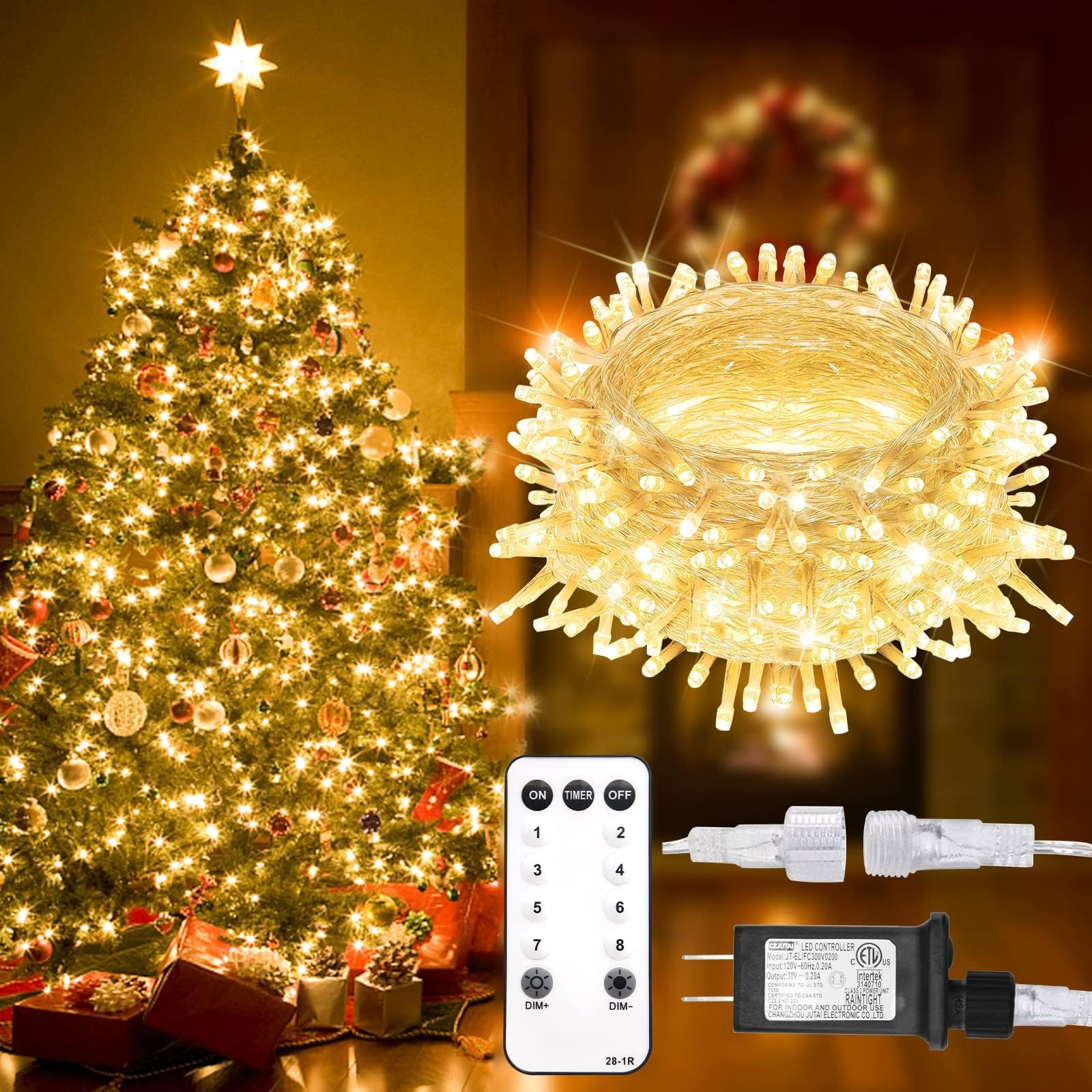 suddus 300 Led Christmas Lights Outdoor, 99ft Christmas Tree Lights Connectable, Warm White Christmas Lights Indoor for Xmas Holiday Yard Party Porch Holiday Lights Decor