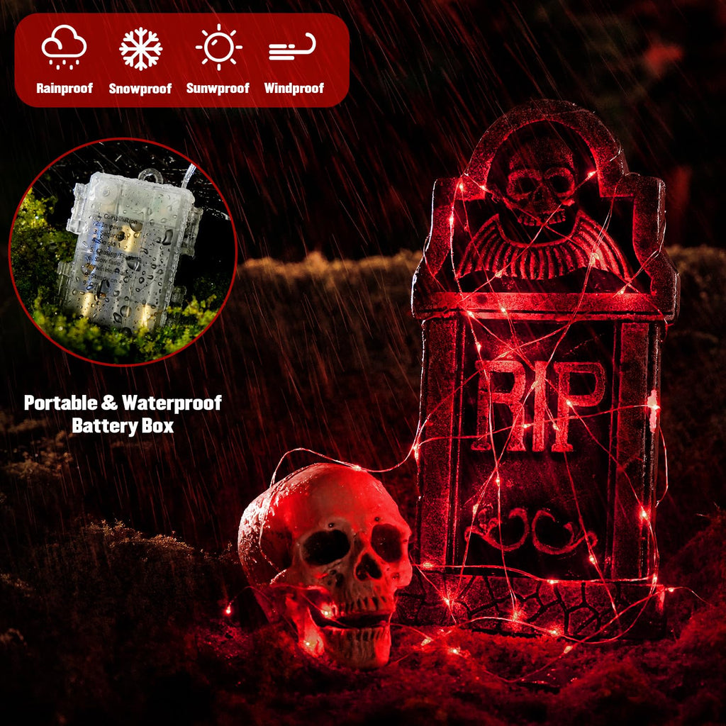 JMEXSUSS 2 Pack Red Fairy Lights Battery Operated. Total 200 LED 66ft Red Halloween Lights with Remote, 8 Modes Red String Lights for Bedroom Party Indoor Outdoor Christmas Halloween Decorations
