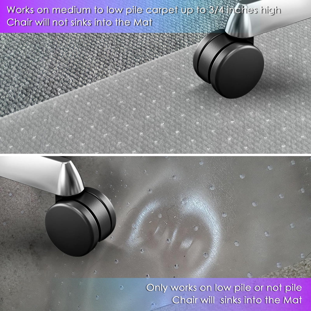 Vicwe Office Chair Mat for Carpet, 32'' x 48'' Computer Desk Chair Mat for Carpeted Floors, Easy Rolling Hard Mat for Office Chair on Carpets, Anti-Slip Carpet Protector Mat Clear, Ship Flat