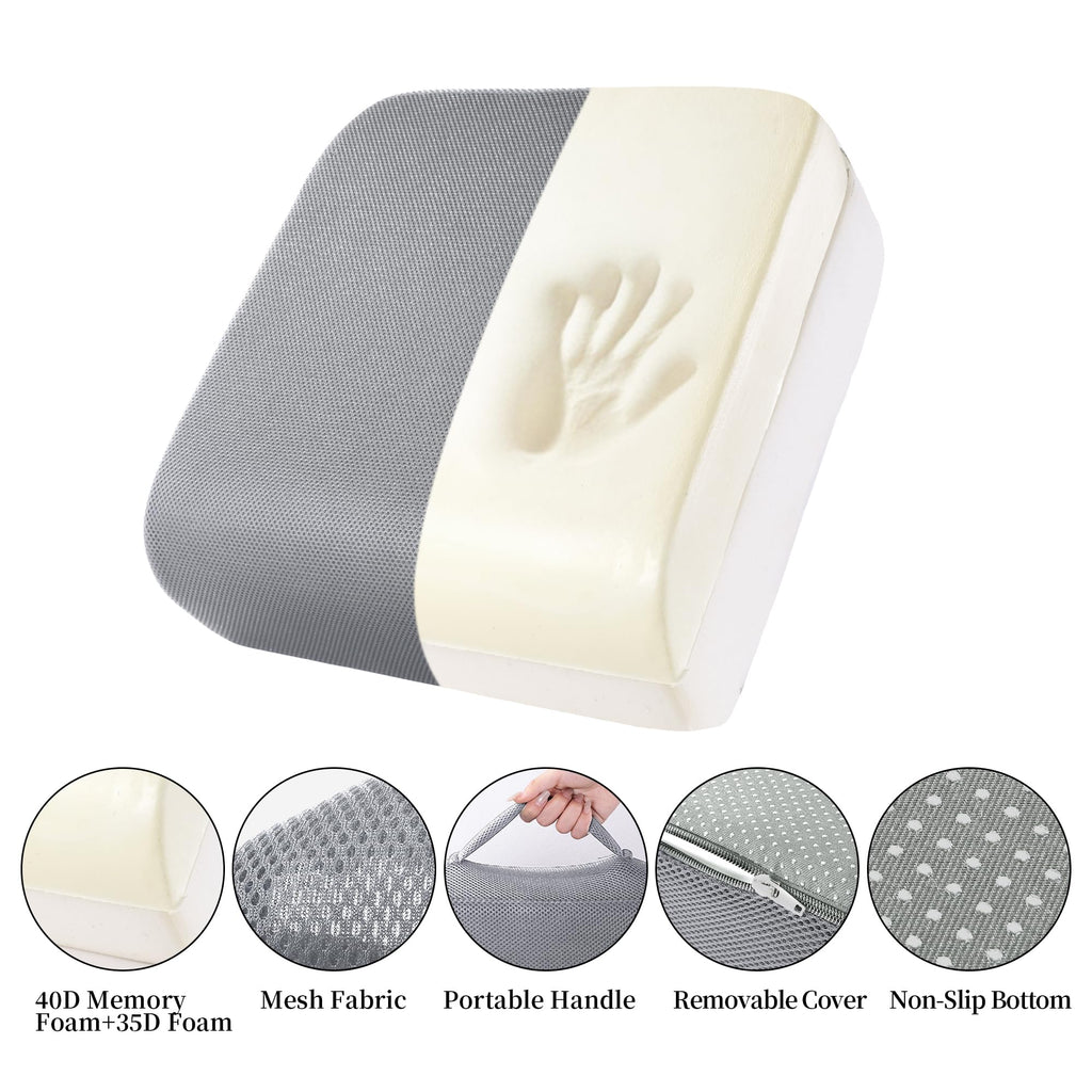 MABOZOO Extra Thick Chair Cushions,Office Chair Booster Seat Cushion to Raise Seat Height for Pain Relief,18 x 16 x 6 inch Non Slip Memory Foam Thick Cushion with Carry Handle（Grey）