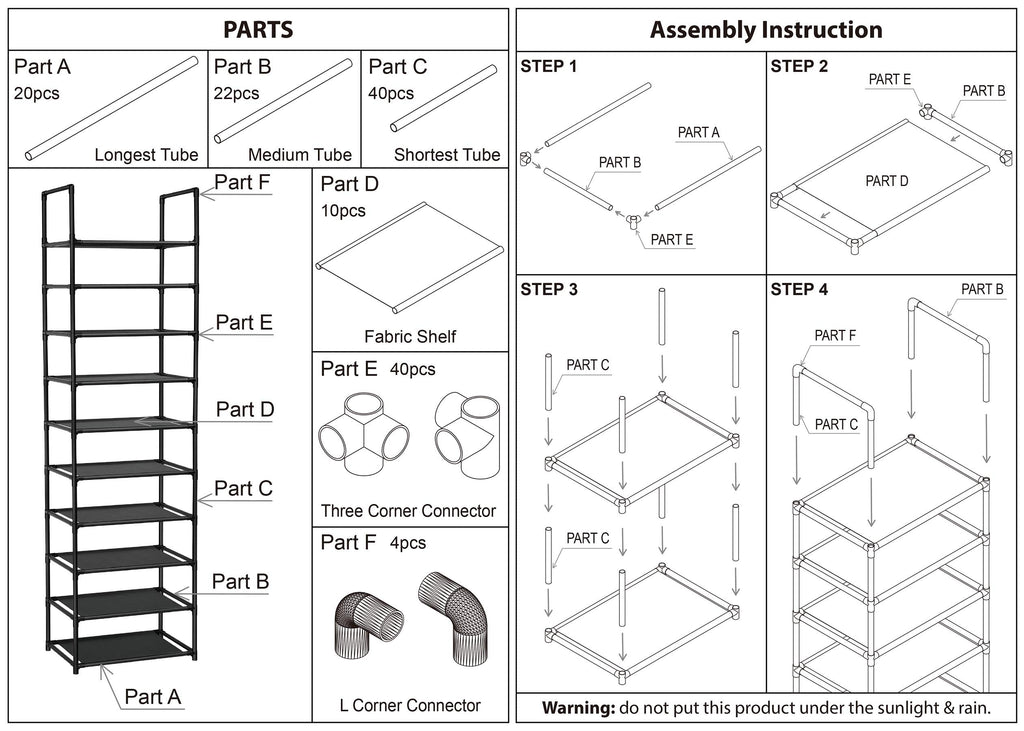 FIDUCIAL HOME 10 Tiers Shoe Rack 20-25 Pairs Sturdy Shoe Shelf