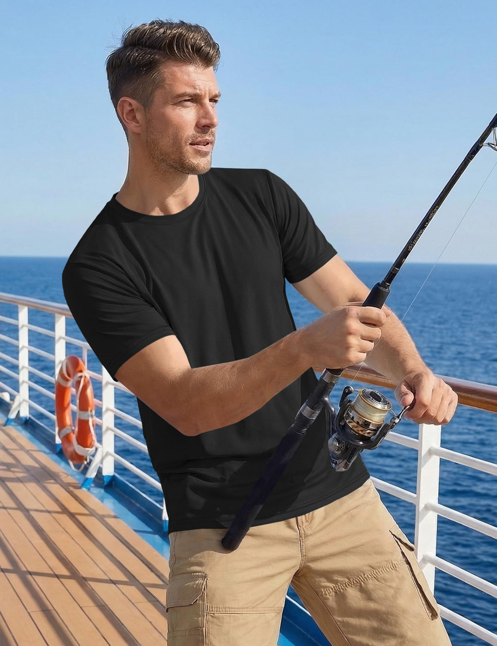 Mens Athletic Sun T-Shirts Lightweight Shirts UV Protection Clothing for Men Outdoor Hiking Shirts Gym Shirts Sports Shirts Black