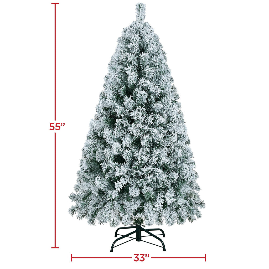 Yaheetech 4.5ft Pre-lit Artificial Christmas Tree with Incandescent Warm White Lights, Snow Flocked Full Prelighted Xmas Tree with 340 Branch Tips, 150 Incandescent Lights & Foldable Stand, White