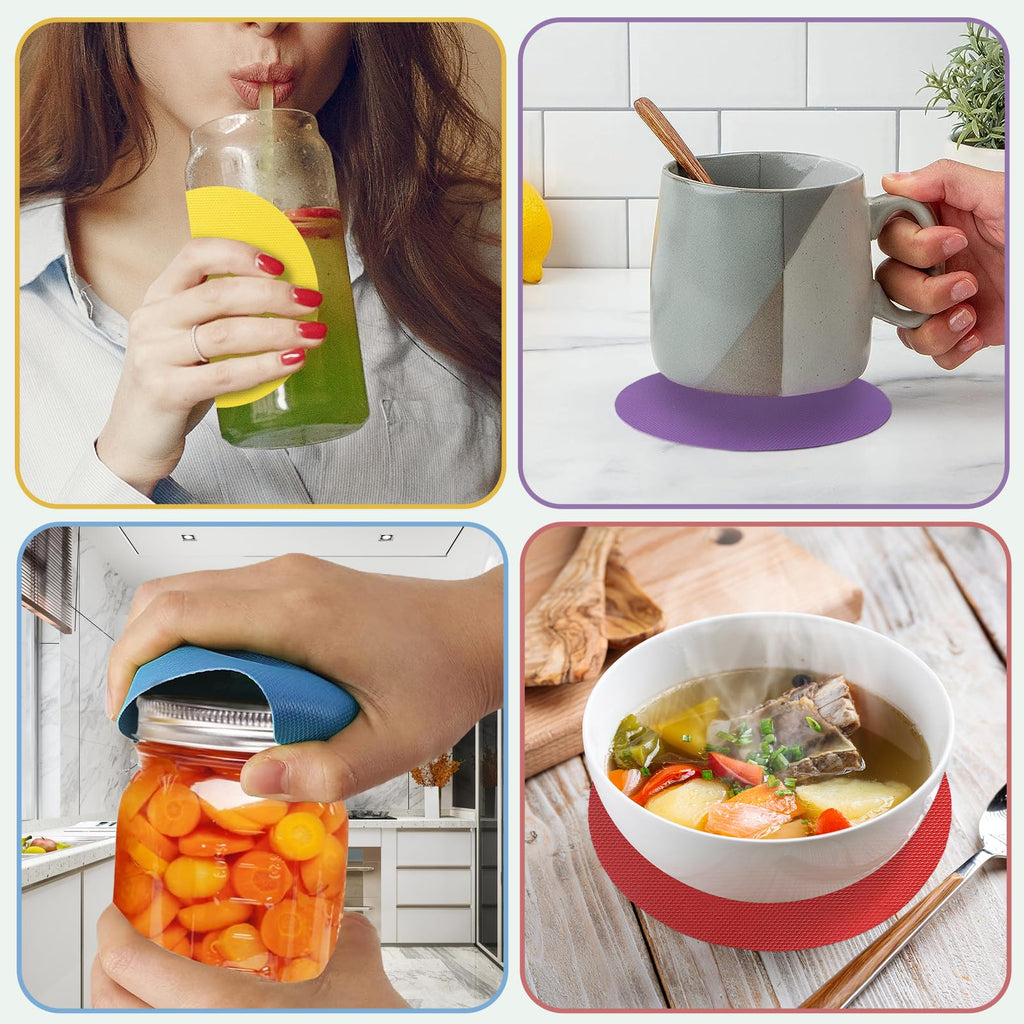 6PCS Round Jar Gripper Pads, Multifunctional Rubber Jar Opener, Heat Insulation Pad Kitchen Coasters for Elderly Senior Suffering from Weak Hands Arthritis, 6 Colors…