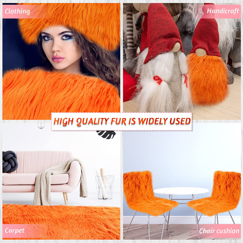 Faux Fur Fabric Christmas Fluffy Fuzzy Craft Shaggy Synthetic Plush Patch Sewing Fur Cuts for DIY Halloween Winter Costume Gnome Beard Miniature Dolls Costume Rugs Mats (Orange,60 x 18 Inch)