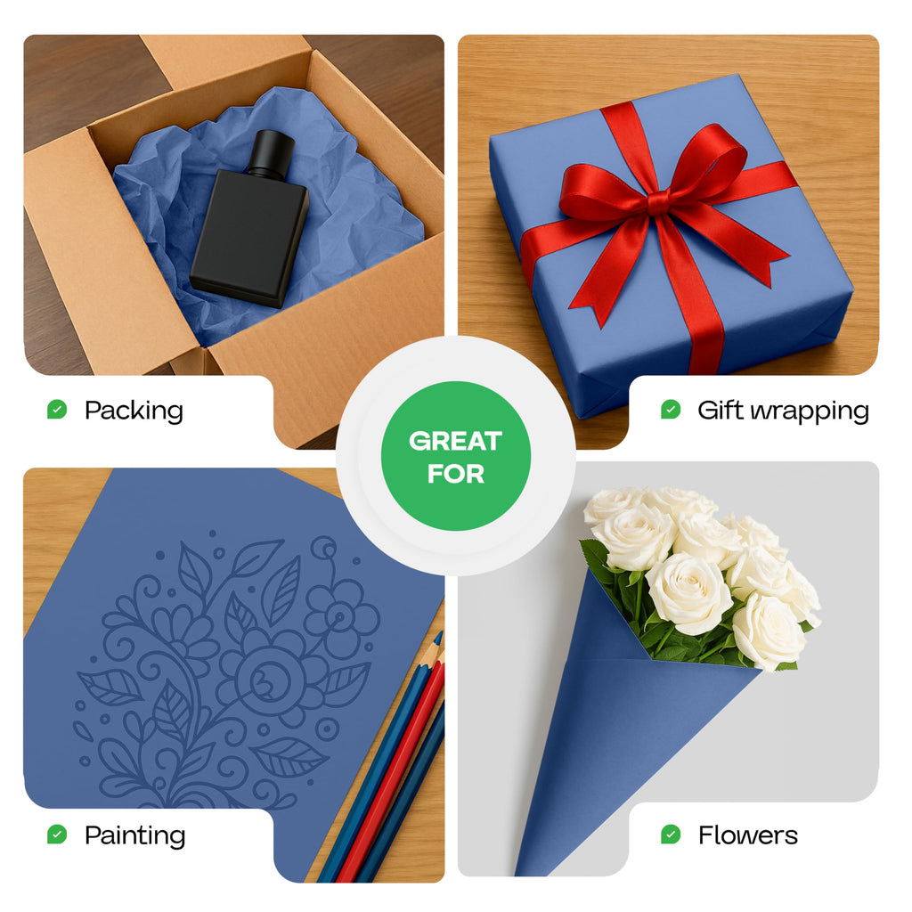 48" x 1200" (100 feet) Blue Kraft Paper Roll - USA-Made Quality Craft Paper for Gift Wrapping, Kids' Arts & Crafts, School Projects - 100% Recycled Natural Material 50lb Thickness by IDL Packaging