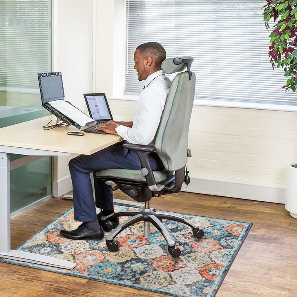 Orange Blue Office Chair Mat - 48"x36" Anti-Slip Rug for Hard Floor