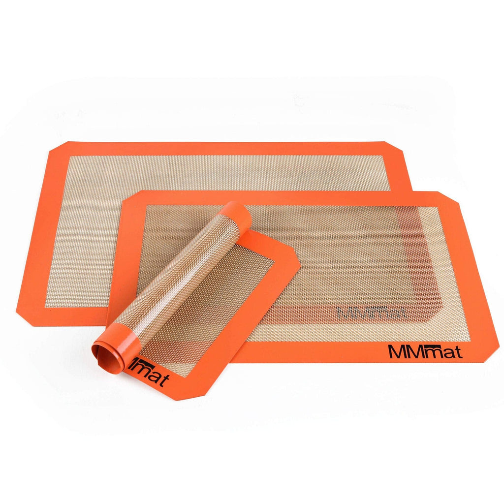 MMmat Silicone Baking Mat - Best German Silicone - Non Slip Silicone Baking Sheet, Non Stick Reusable Silicone Mats for Baking, Oven Liner, Counter Mat - Half + Medium + Quarter Baking Sheets Set