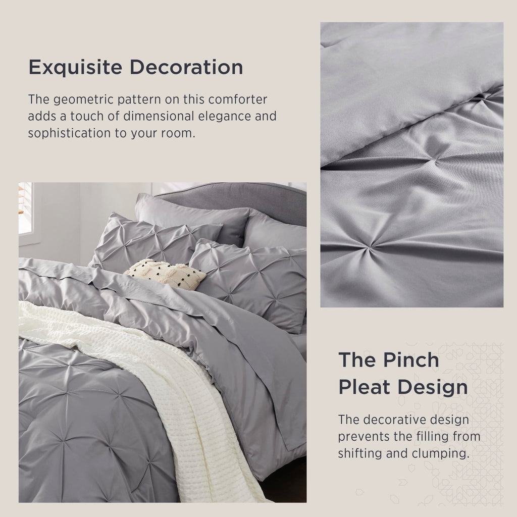 Bedsure Queen Comforter Set - Bed in a Bag Queen 7 Pieces, Pintuck Bedding Sets Gift for Christmas Grey Bed Set with Comforter, Sheets, Pillowcases & Shams