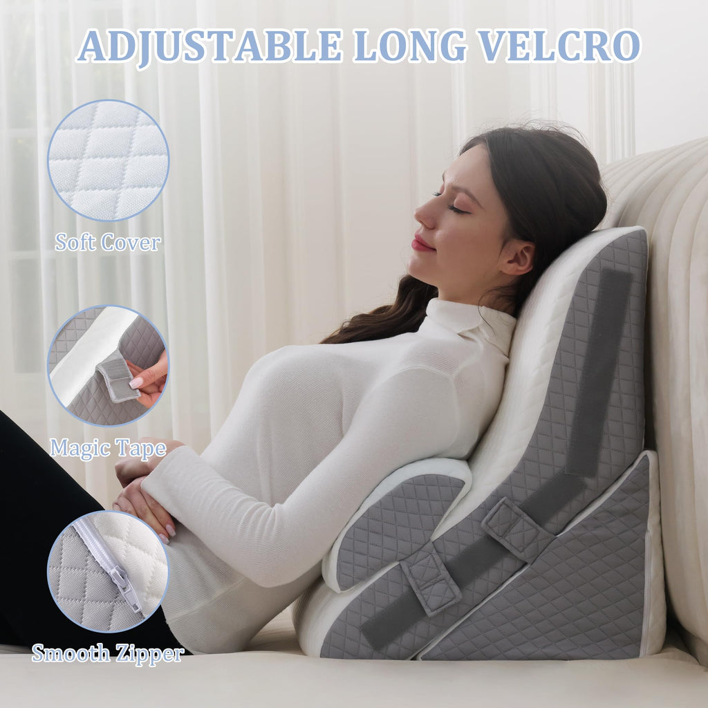 Flyxunfri Bed Wedge Pillow for Sleeping Orthopedic Wedge Pillows Set 9&12&16&20 Inches Adjustable Memory Foam Reading Pillow for Acid Reflux Relief Ergonomic Incline for Back Pain