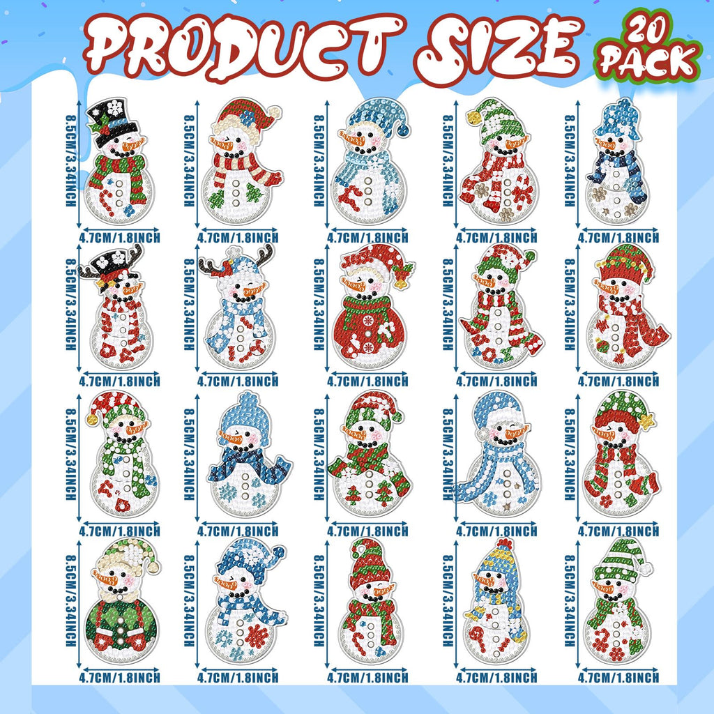 Tondiamo 20 Pcs Christmas Diamond Painting Keychains Snowmen Diamond Painting Keychains 5d DIY Diamond Art Kits Ornaments Diamond Painting Rhinestone Pendant Christmas Hanging Diamond Art for Kids
