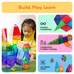 PicassoTiles Magnetic Tiles 60pcs Kids Toys Classroom Sensory Toy for Toddlers STEM Learning Building Blocks, Montessori Pretend Play Magnet Tile Construction Stacking Block Boys Girls Ages 3+ PT60
