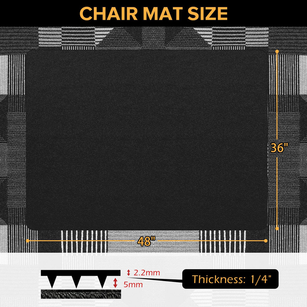 QQpony Office Chair Mat, 48" x 36" Chair Mat for Carpeted Floors, Heavy Duty Vinyl Mat with Grips, Rolling Computer Desk Floor Mat for Home Office (Black)