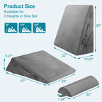 Domusensus Bed Wedge Pillow for Sleeping, 3Pcs Adjustable 9&12 Inch Fold Wedge Pillow for Sleeping,Back Pain Relief,Knee Support,Cooling Memory Foam Pillows for Acid Reflux,Snoring,Dark Grey
