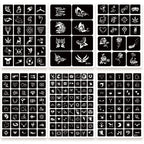 ChurlChurl 575pcs Temporary Tattoo Stencils, 20 Sheets Henna Tattoo Stencil Kit for Women Girls Kids and Boys Face Body Paint DIY Art Reusable Glitter Tattoo Stencils Pack