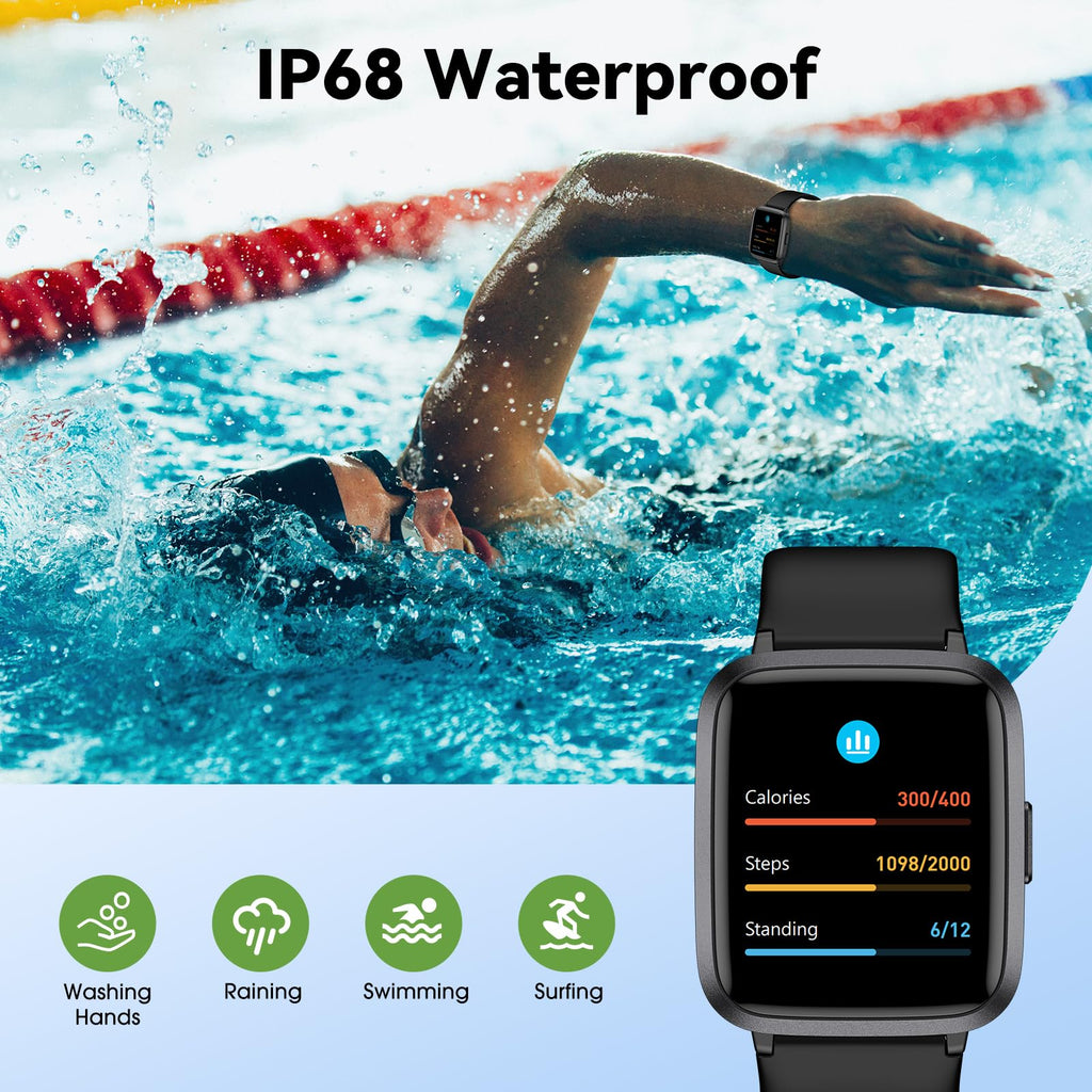 Fitness Tracker Watch with Heart Rate Monitor, Activity Tracker with Pedometer, Sleep Monitor, Calories & Step Counter, IP68 Waterproof Smart Watches for Women Men Fitness Watch for Sports