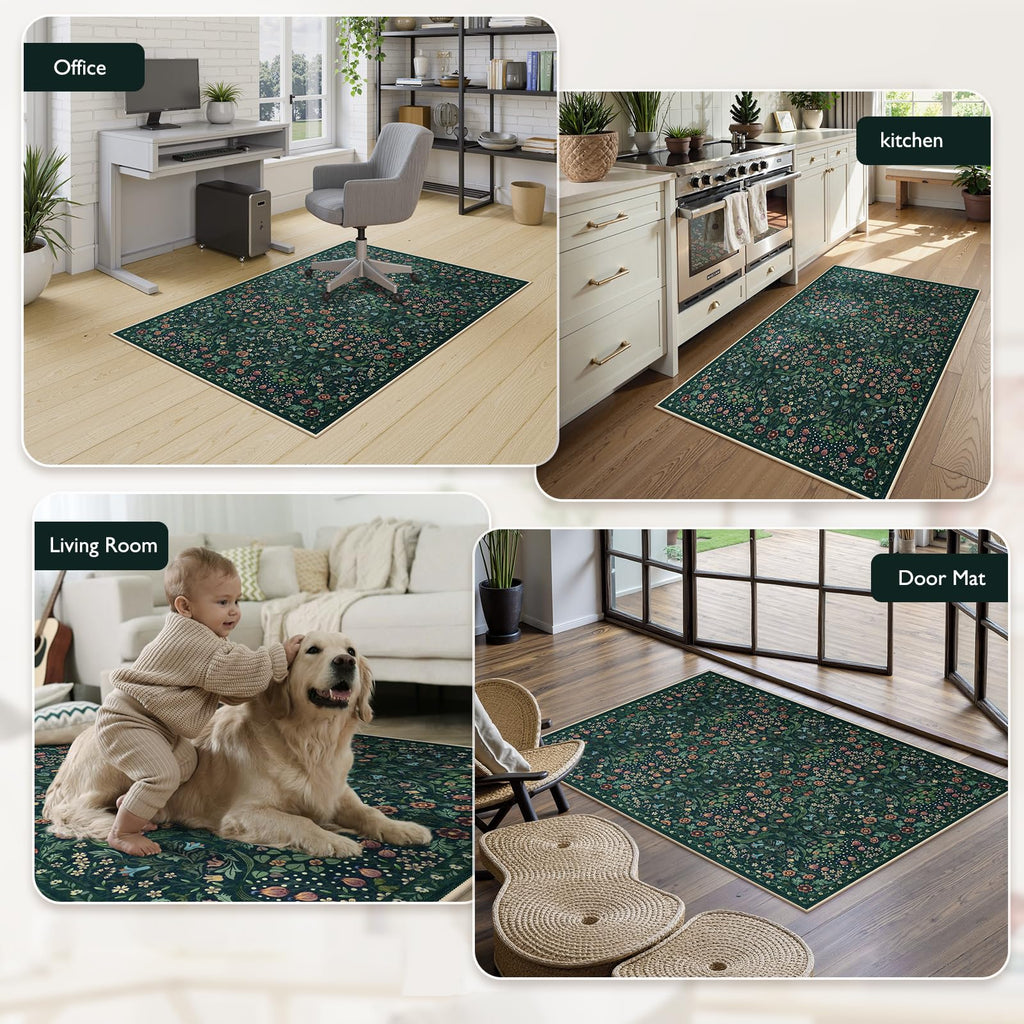 Anidaroel Floral Office Chair Mat for Hardwood Floor, 36"x48" Desk Chair Mat for Hard Floors, Under Desk Rug for Rolling Chair, Anti-Slip Computer Chair Mats, Low Pile Carpet Protector Mat