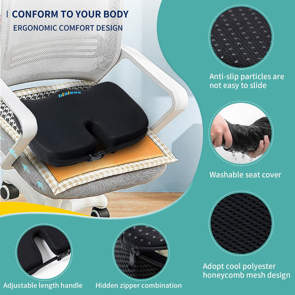 Bisiesa Orthopedic Gel Foam Seat Cushion for Sciatica & Butt Pain Relief - Donut Design Pillow for Office Chair, Car, Long Driving Sitting Support After Use