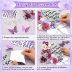 55 Pcs Purple DIY Graduation Cap Decorations Faux Assorted Flowers purple Bows 3D Butterfly Stickers Glitter Alphabet Letter Number Decals for DIY Hat Grad Cap Topper Graduation Party Supplies