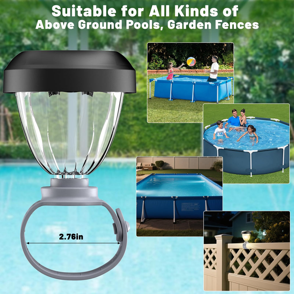 JEMULICE Solar Pool Lights for Above Ground Pools, LED Energy Saving Warm White Light, Waterproof for Frame Swimming Pools Night Accessories (6 Pcs)