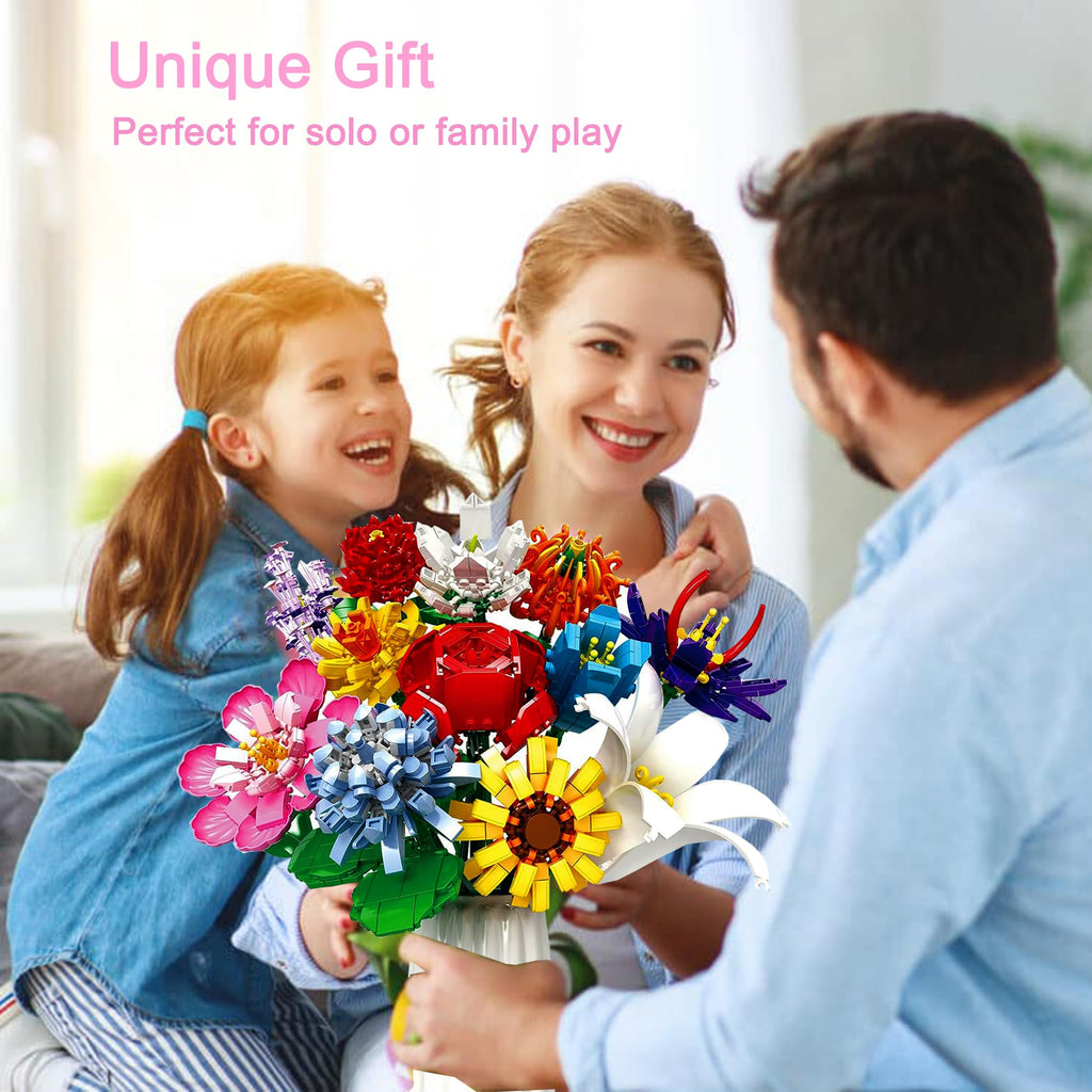 EMANNON Flowers Bouquet Building Set, 12 Artificial Flowers 1064 PCS Bricks Blocks Toy for Adults & Kids, Botanical Collection Gift for Mother's Day, Valentine, Birthday, Christmas (No Vase)